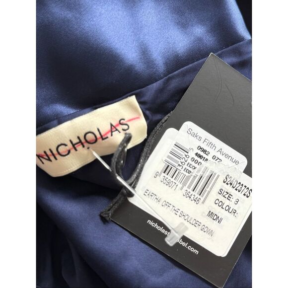 Nicholas the Label Womens Eartha Off The Shoulder Satin Gown Midnight Size 8 - Picture 10 of 12